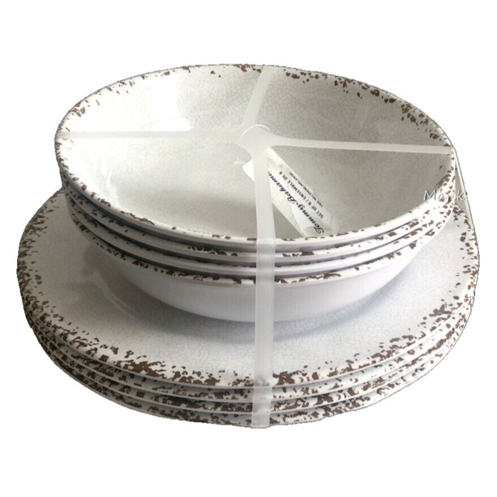 Tommy Bahama Set of 8 White Speckled Melamine 11" Dinner Plates and 9" Bowls